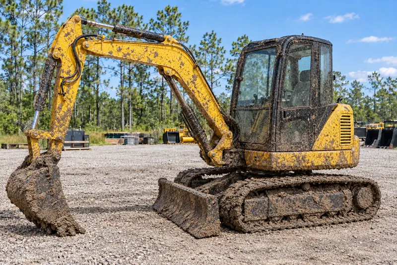 Before: a compact excavator, dirty