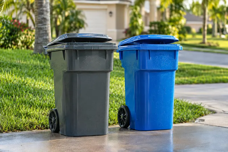 After: two curbside trash bins, cleaned